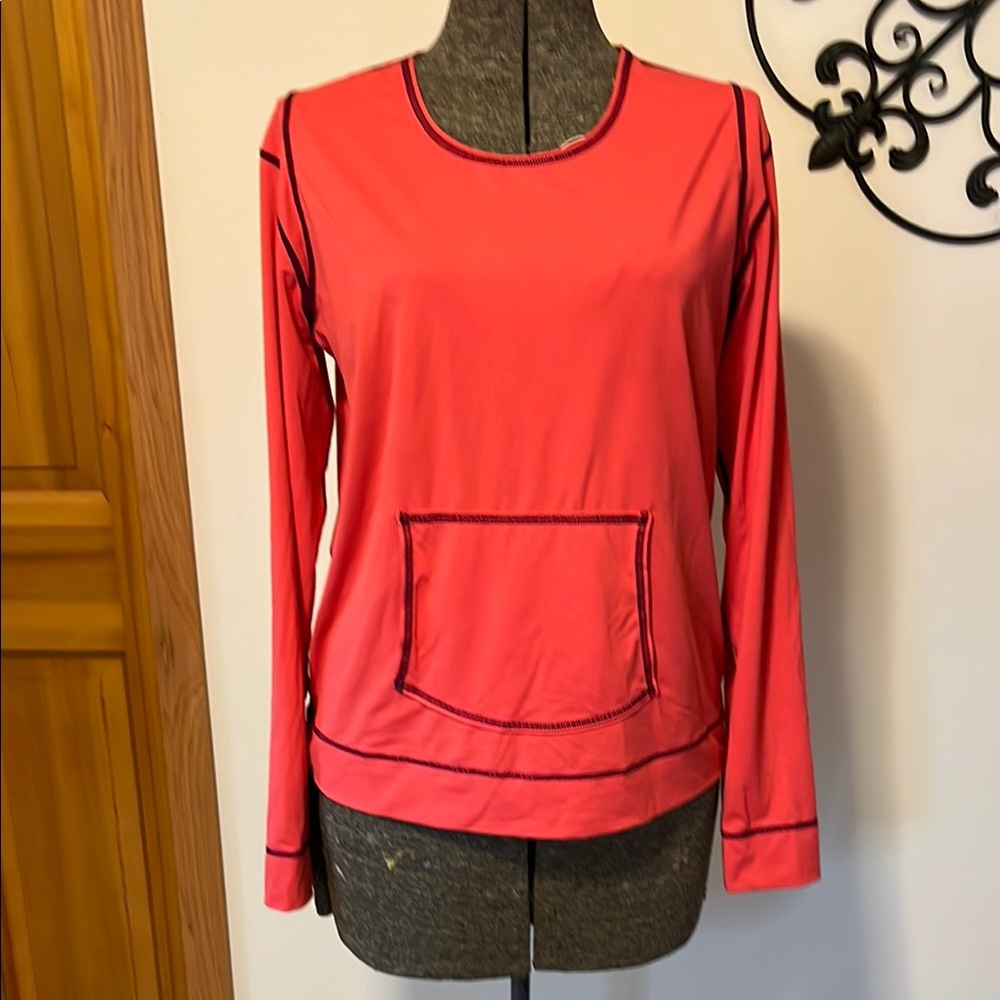 Athleta Pink and purple Long Sleeve Shirt with pocket, rashguard, L
